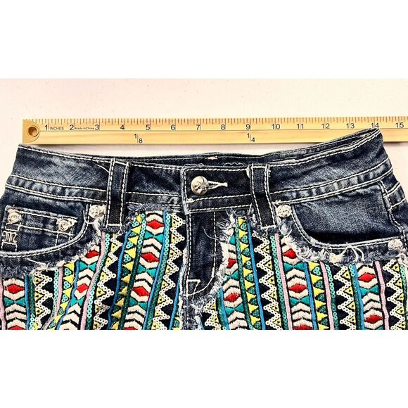 Miss Me Womens Denim Cut Off Shorts Aztec Embellished Sequin Embroidered Size 26 - Picture 5 of 9